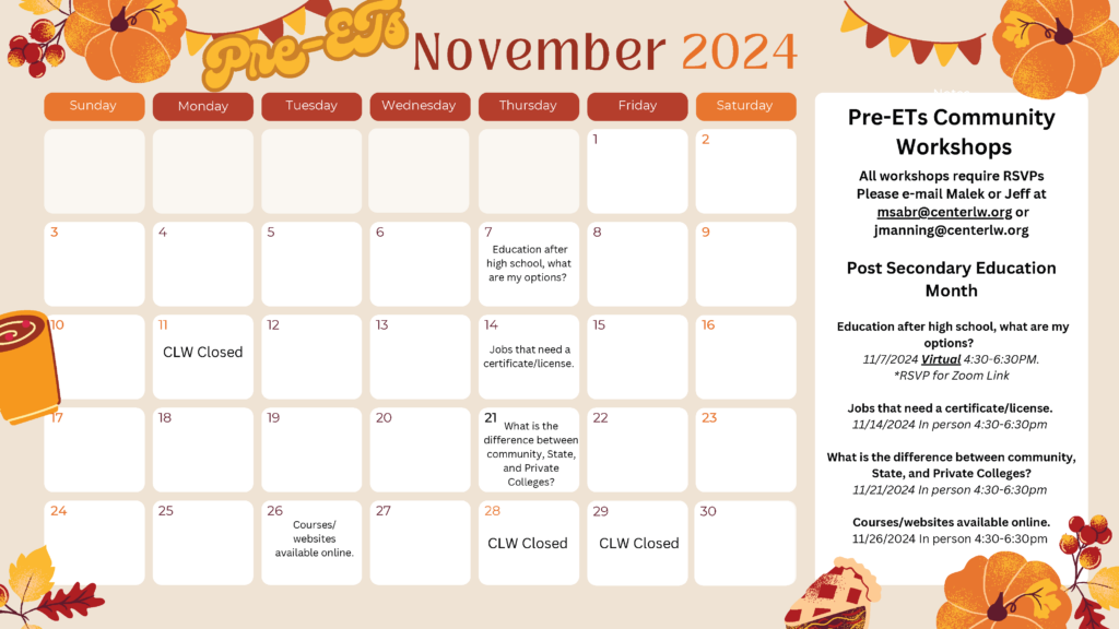 Pre-ETS November 2024 Calendar